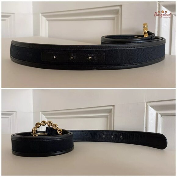 Authentic Gucci Black Monogram Canvas Leather Gold Chain Buckle Belt Size 95/38 main image 9